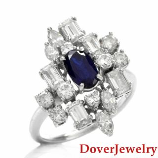 Estate Blue Sapphire 3.  21cts Diamond 18k White Gold Cocktail Ring Nr