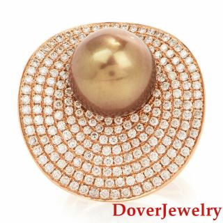 Estate Diamond Brown Pearl 18K Yellow Gold Cluster Cocktail Ring 15.  0 Grams NR 2