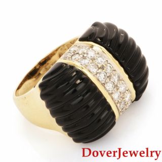 Estate 1.  28cts Diamond Onyx 14k Yellow Gold Carved Cocktail Ring 14.  5 Grams Nr