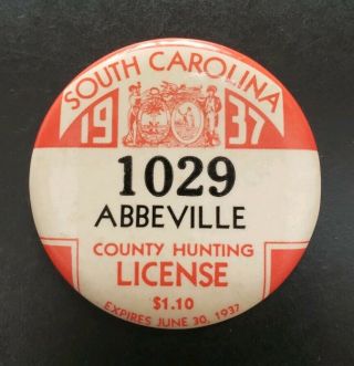 Vintage 1937 South Carolina Hunting License Abbeville County 1029 (near)