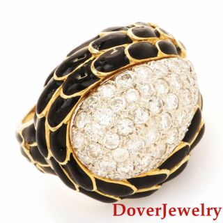 Italian 2.  67cts Diamond 18k Yellow Gold Enamel Cluster Cocktail Ring 12.  1 Gr Nr