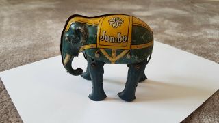Blomer & Schüler Tin Toy Jumbo Elephant With Clockwork Motor - Germany 1930 - 50s