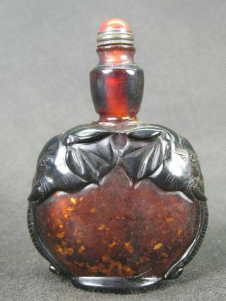 Chinese Elephant Ears Carved Peking Glass Snuff Bottle