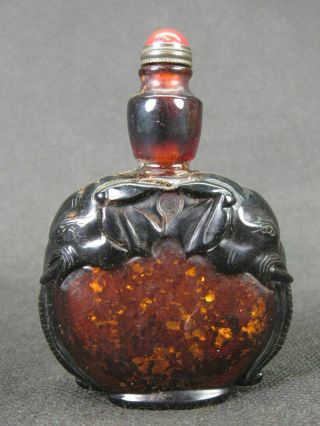 Chinese Elephant Ears Carved Peking Glass Snuff Bottle 4