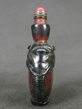 Chinese Elephant Ears Carved Peking Glass Snuff Bottle 6