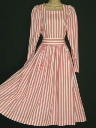 Laura Ashley Vintage Sea Breeze Sugar Pink Brighton Rock Stripe Summer Dress,  14