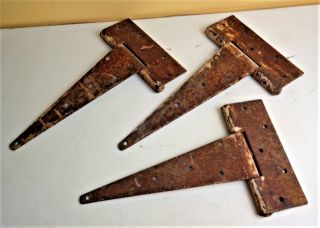 Set of 3 Antique Old Primitive BARN DOOR T STRAP HINGES 15 