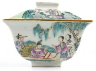 Fine Old Chinese Signed Lidded Famille Rose Cup Scholar Art Porcelain
