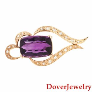 Estate Diamond 38.  95ct Amethyst 14K Yellow Gold Pin Pendant 16.  0 Grams NR 2