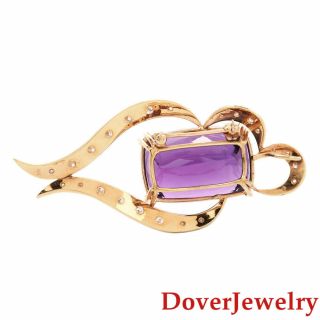 Estate Diamond 38.  95ct Amethyst 14K Yellow Gold Pin Pendant 16.  0 Grams NR 3