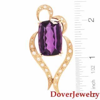 Estate Diamond 38.  95ct Amethyst 14K Yellow Gold Pin Pendant 16.  0 Grams NR 4