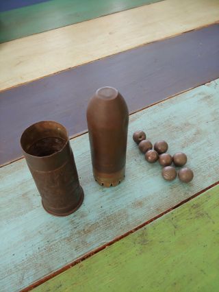 WWI.  Trench art 37mm shell plus assorted civil war musket balls 2