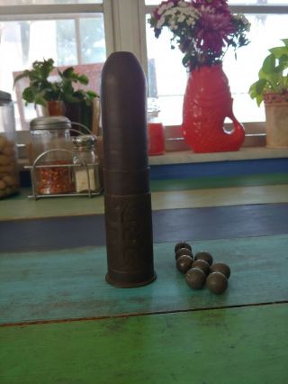 WWI.  Trench art 37mm shell plus assorted civil war musket balls 5