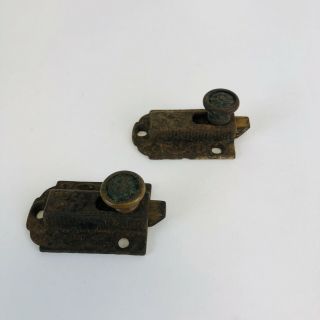 2 Antique Vintage Cast Iron Victorian Cabinet Door Latch Lock Part