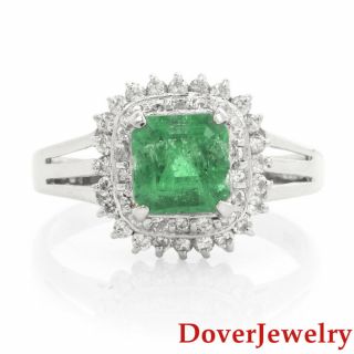 Estate Diamond 1.  46ct Emerald Platinum Double Halo Ring 5.  6 Grams Nr