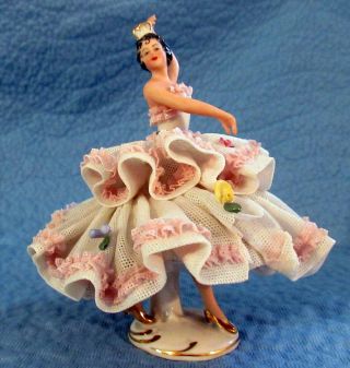 Vintage 5 - 1/2 Inch,  Dresden German Ballerina Dancer Porcelain Lace Figurine