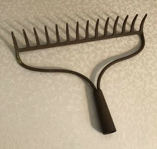 Vintage Metal Garden Rake Head - 14 Tines