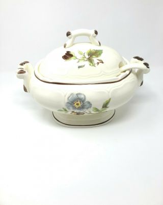 Vintage Sangostone Apple Blossom Soup Tureen With Lid And Ladle,  Made In Japan