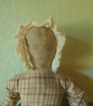 Antique Early Special 1890 Rag Doll Pencil Face Brown Calico Dress Aafa
