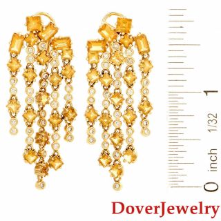 Sonia B.  Diamond Citrine 14k Yellow Gold Long Dangle Earrings 15.  0 Grams Nr