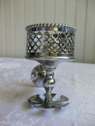 Antique Wall Mount Chrome Plate Over Brass Cup & Toothbrush Holder