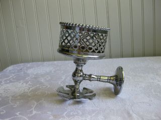 Antique Wall Mount Chrome Plate Over Brass Cup & Toothbrush Holder 3