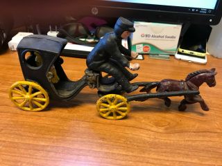 Antique Cast Iron Horse Drawn Carriage With Driver And One Passenger