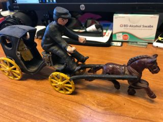 Antique Cast Iron Horse Drawn Carriage with Driver and one Passenger 2