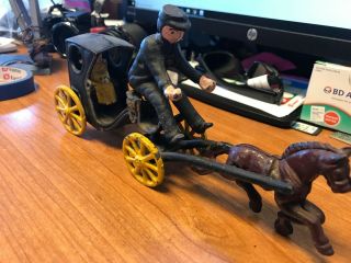 Antique Cast Iron Horse Drawn Carriage with Driver and one Passenger 3