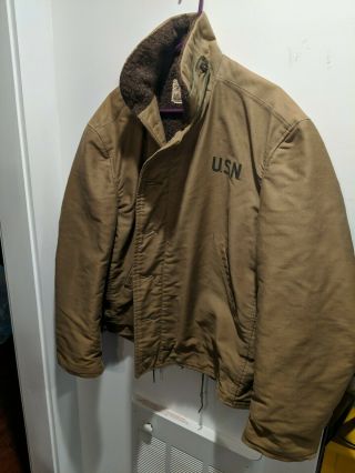 Vintage N1 Wwii Us Usn Navy Green Deck Coat Jacket