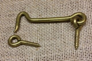 Old Hook And Eye Vintage Door Shutter Solid Brass 3” Latch Catch Outside Use