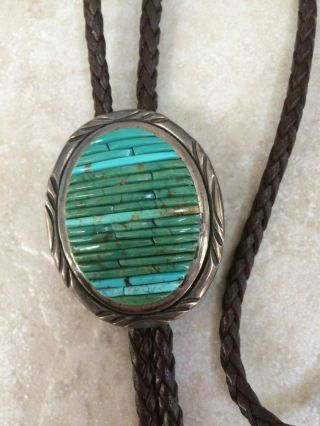 Sterling Silver Vintage Native American Tourquiose Layered Bolo Tie,
