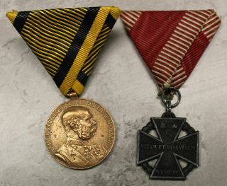 2x Kuk Ww1 Austria Medal 1898 Anniversary,  Karl Troop Cross Truppenkreuz