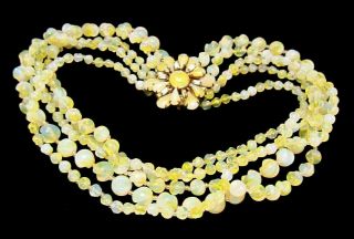 Rare Vintage 16 " Signed Miriam Haskell Goldtone Yellow Art Glass Bead Necklace