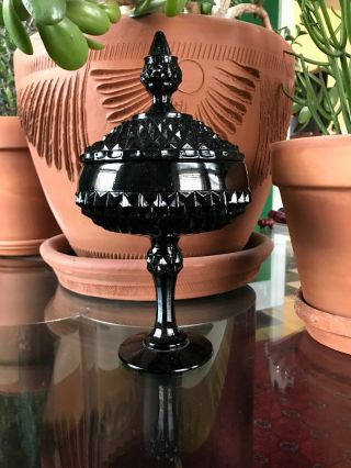 Antique Black Glass 12 " X 6” Chalice Goblet Apothecary Jar Candy Dish Urn