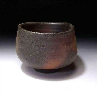 ZQ7: Japanese Pottery tea bowl of Bizen Ware by Famous Potter,  Sojyo Kimura 3