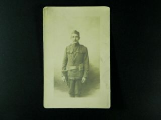Vintage Wwi Rppc Soldier Us ? Army Pistol French Post Card