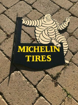 Vintage Michelin Tires Porcelain Double Sided Flange Service Station Sign