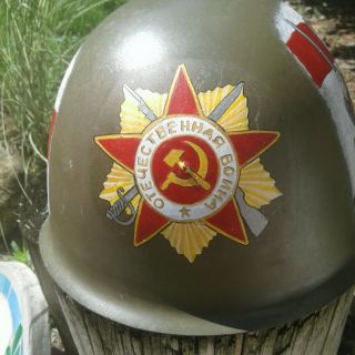 WW2 Russian USSR Soviet Union Military Steel Hand Painted Helmet Trench Art 3