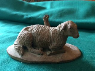 Antique German Black Forest Lamb Sheep Hand Carved Wood Wooden Sculpture Statue