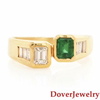 Estate Diamond Emerald 18k Yellow Gold Bypass Ring 5.  3 Grams Nr