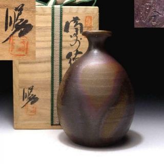 6m6: Vintage Japanese Sake Bottle,  Bizen Ware By Famous Potter,  Masaru Matsubara