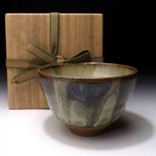 Pj3: Vintage Japanese Pottery Tea Bowl,  Karatsu Ware,  Artistic Glazes