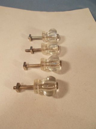 Vintage Set 4 Clear Glass Knobs 7/8in Wide Complete W/ Mounting Bolts & Nuts