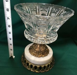 Elegant Vintage Crystal Bowl Or Compote Dish With Brass And Marble Base