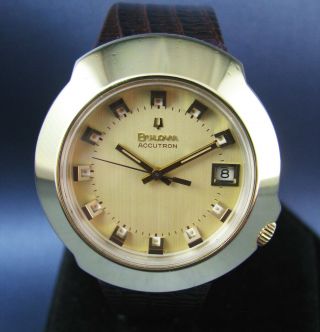Vintage Bulova Accutron 218 Gold Plated Assymetrical Tuning Fork Mens Watch