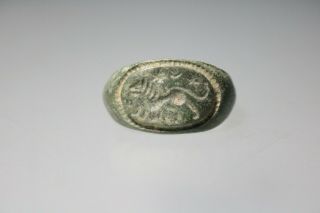 Ancient Interesting Roman Bronze Ring Lion 1st - 4th Century Ad