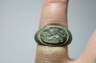 Ancient Interesting Roman Bronze Ring Lion 1st - 4th century AD 4