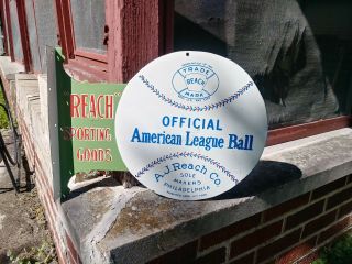 A.  J.  Reach Porcelain Baseball Sign 2 Sided Vintage