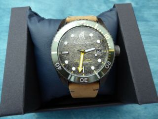 Spinnaker Wreck Green Bezel Tarnished Dial W Brown Leather Strap Diver Watch